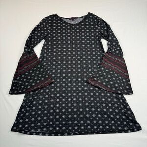 LOL Always Long Sleeve Knee Length Casual Dress Womens Size M Black Bell Sleeve